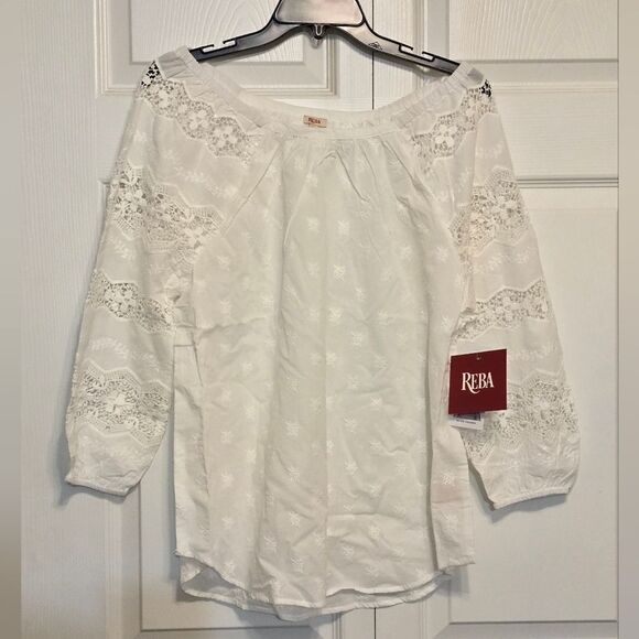 REBA Dylan Pure White Long Sleeve Embroidered Blouse Medium NWT - Picture 2 of 9